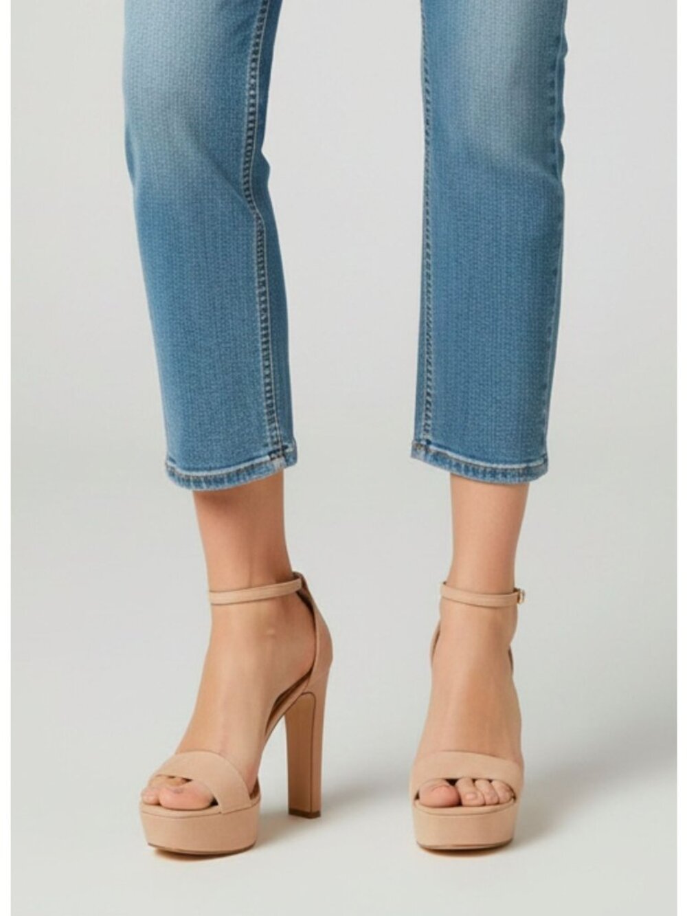 Nude Platform Block Heel Sandals With Ankle Strap